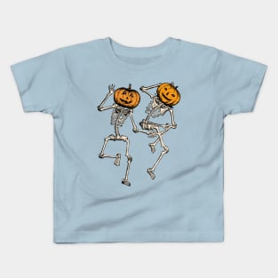 Dancing Pumpkin Head Skeletons Kids T-Shirt